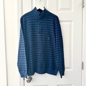 American Eagle NWT Navy Blue Black Horizontal Stripe Quarter Button Sweater XL